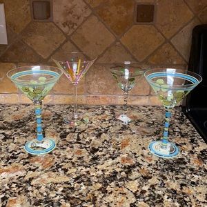 NWT 4 Hand Painted Martini Glasses